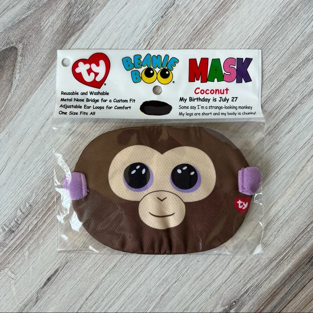 Ty Beanie Boo Mask - Coconut Monkey Washable Mask - One Size Fits All - New! 🙊